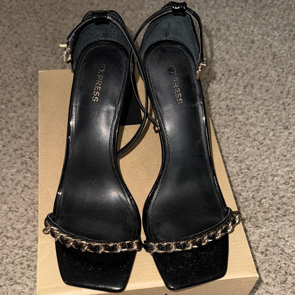 Express Chain Detail Black and Gold Heels Size 9